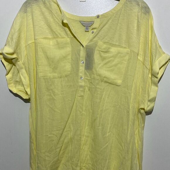 Lucky Brand Tops - Lucky Brand Womens XL Yellow Short‎ Sleeve Button Up Slub Henley Top Pockets